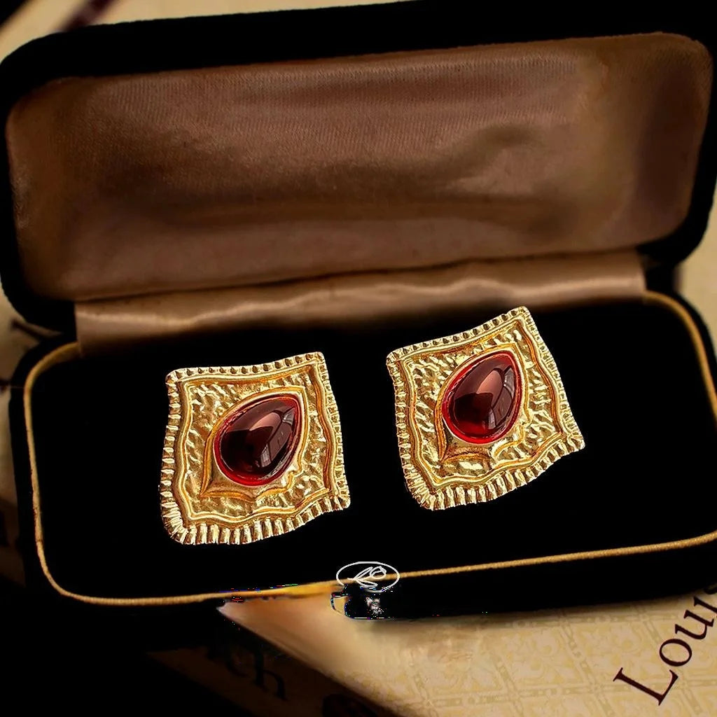 2025 French Vintage Irregular Geometric Diamond Copper Drop Earrings