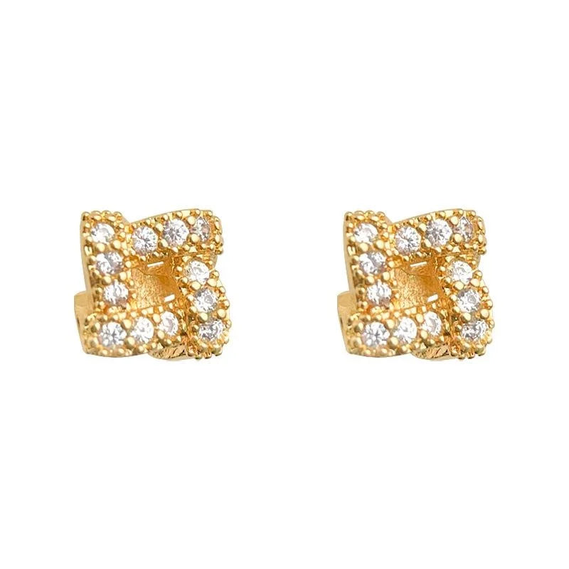 Mini 14K Plated Zircon Geometric Twist 3D Stud Earrings For Women Minimalist Jewelry