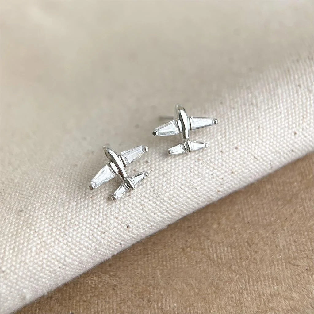 Copper Zircon Airplane Stud Earrings Style Geometric Designer Ear Jewelry