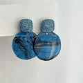 Glacier Blue Resin Round Geometric Drop Earrings, Statement Vacation Style Women's Jewelry