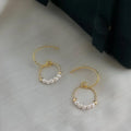 Minimalist Copper Round Geometric Hollow Pearl Drop Earrings, Handmade Elegant Jewelry