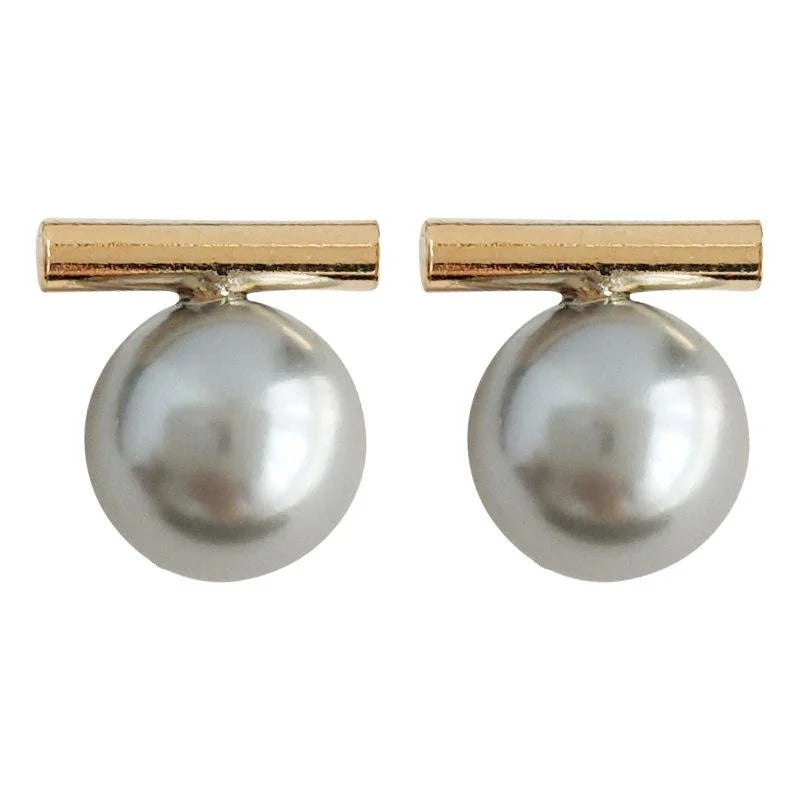 Premium Round Glass Pearl Stud Earrings 14K Plated Minimalist Elegant Ear Jewelry
