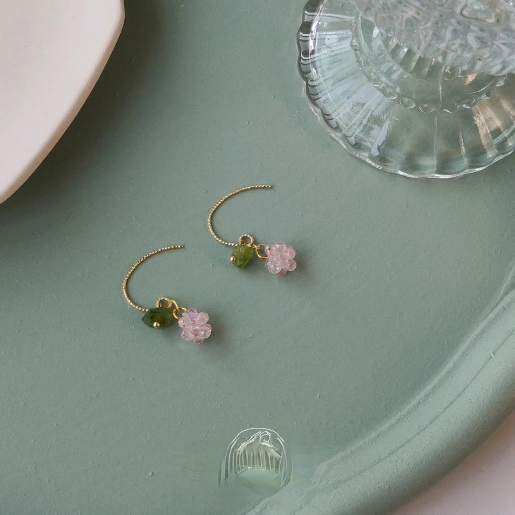 14K Gold Plated Copper Grape Stud Earrings, Handmade Korean Japanese Elegant Fruit Jewelry