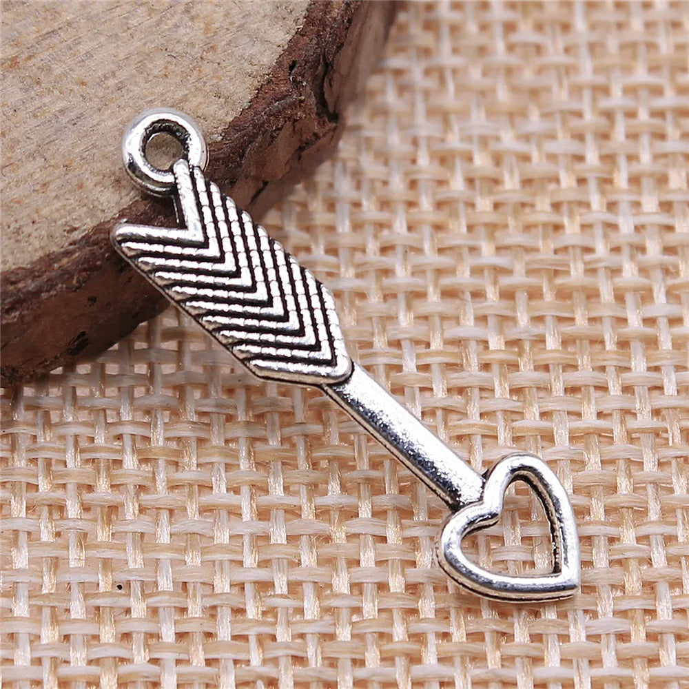 29mm 1g Multicolor Zinc Alloy Heart with Arrow Charm Pendant for DIY Necklace Bracelet Making