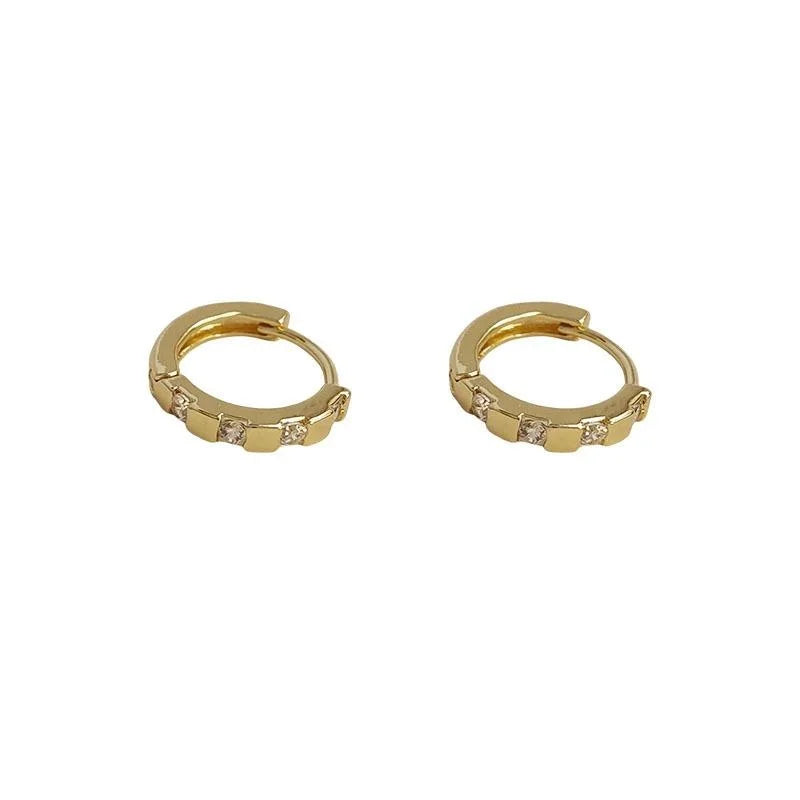 14K Plated Copper Zircon Round Geometric Drop Earrings Minimalist Light Luxury 2025 New