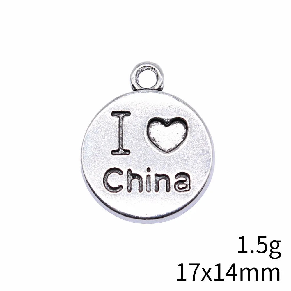 17x14mm 1.5g Antique Silver Zinc Alloy I Love China Charm Pendant for DIY Bracelet Necklace Making