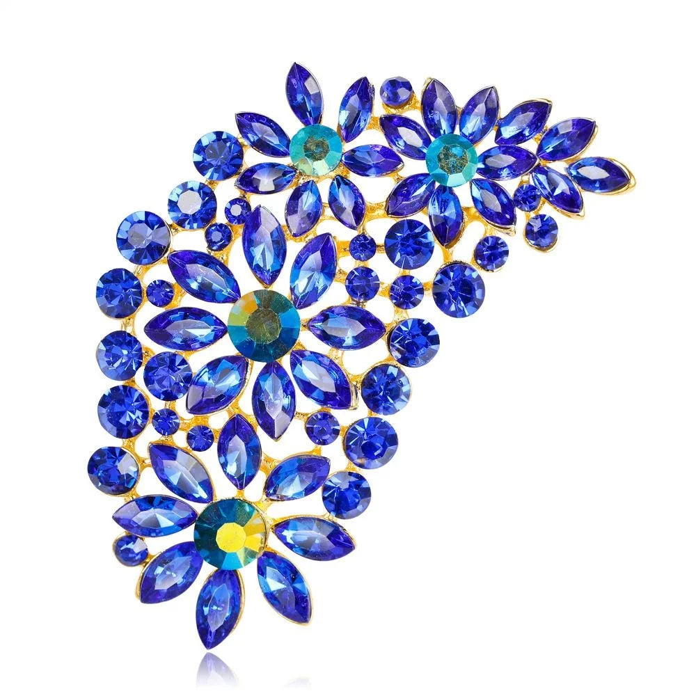 Elegant Crystal Rhinestone Floral Feather Brooch With Marquise Stones, Women's Lapel Pin Corsage Gift