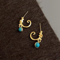 Dragon Pattern Synthetic Turquoise Copper Drop Earrings Old Money Geometric Round Jewelry