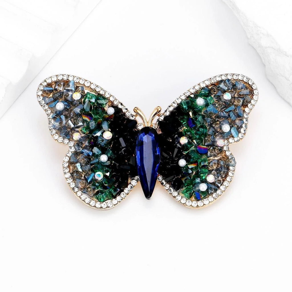 Elegant Butterfly Rhinestone Brooch With Blue Crystal Body, Luxury Animal Lapel Pin Corsage Gift