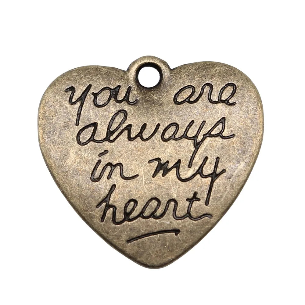 20x21mm 2.5g Zinc Alloy Heart Message Charm Pendant for DIY Necklace Bracelet Jewelry Making