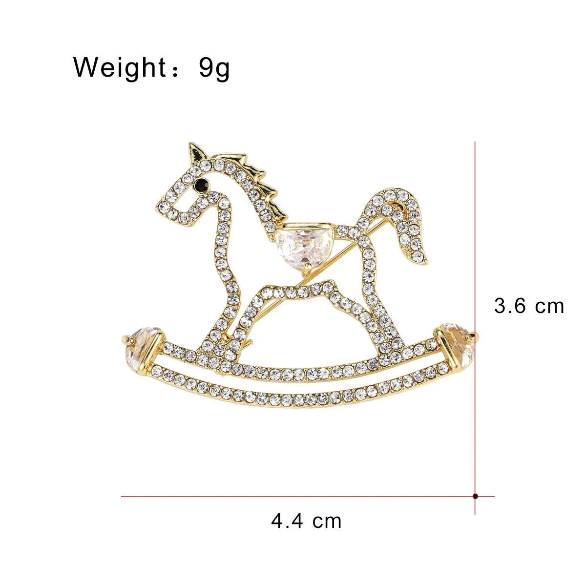 Cute Rhinestone Rocking Horse Brooch Elegant Silver Alloy Lapel Pin Corsage Suit Accessory Gift
