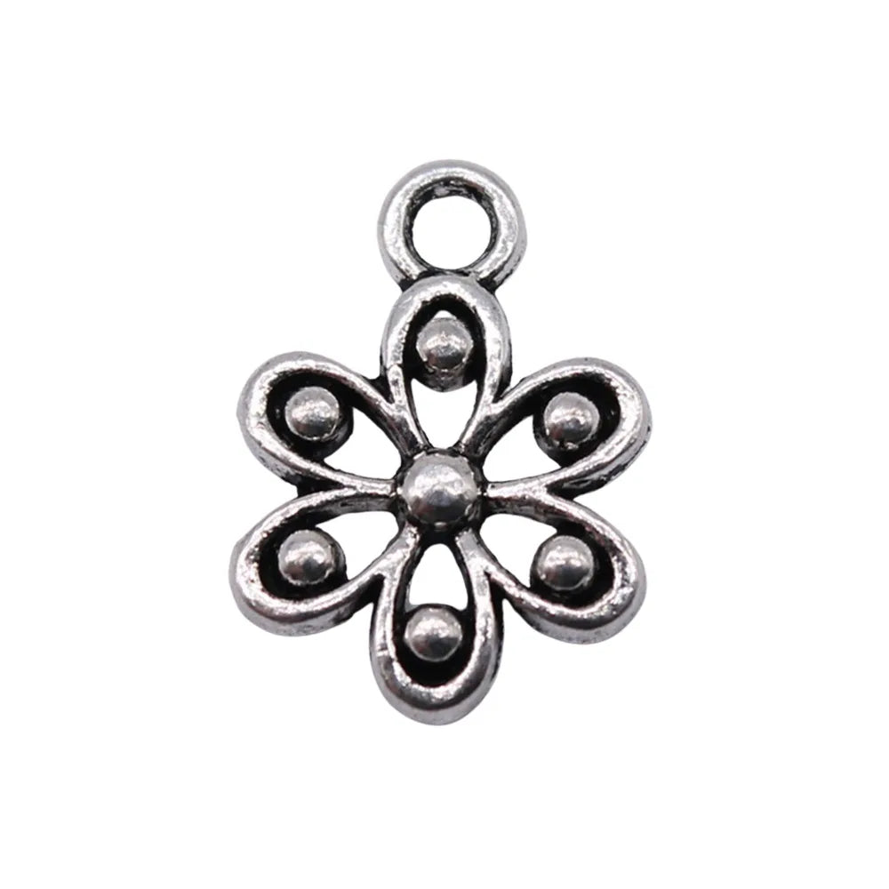 14x10mm 0.5g Antique Silver Zinc Alloy Flower Charm Pendant for DIY Handmade Jewelry Making