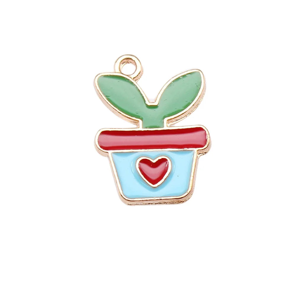17.5x13mm 0.91g Green Zinc Alloy Potted Plant Charm Pendant for DIY Necklace Earring Bracelet Making