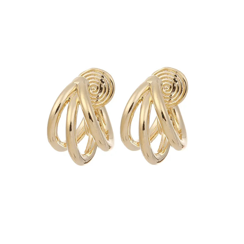 Elegant Gold Alloy Spiral Hoop Stud & Clip On No Piercing Minimalist Metal C-Shaped Ear Cuff Earrings