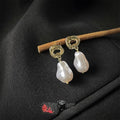 French Vintage 14K Gold Plated Copper Baroque Irregular Pearl Stud Earrings