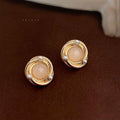French Vintage 14K Plated Copper Geometric Round Line Stud Earrings