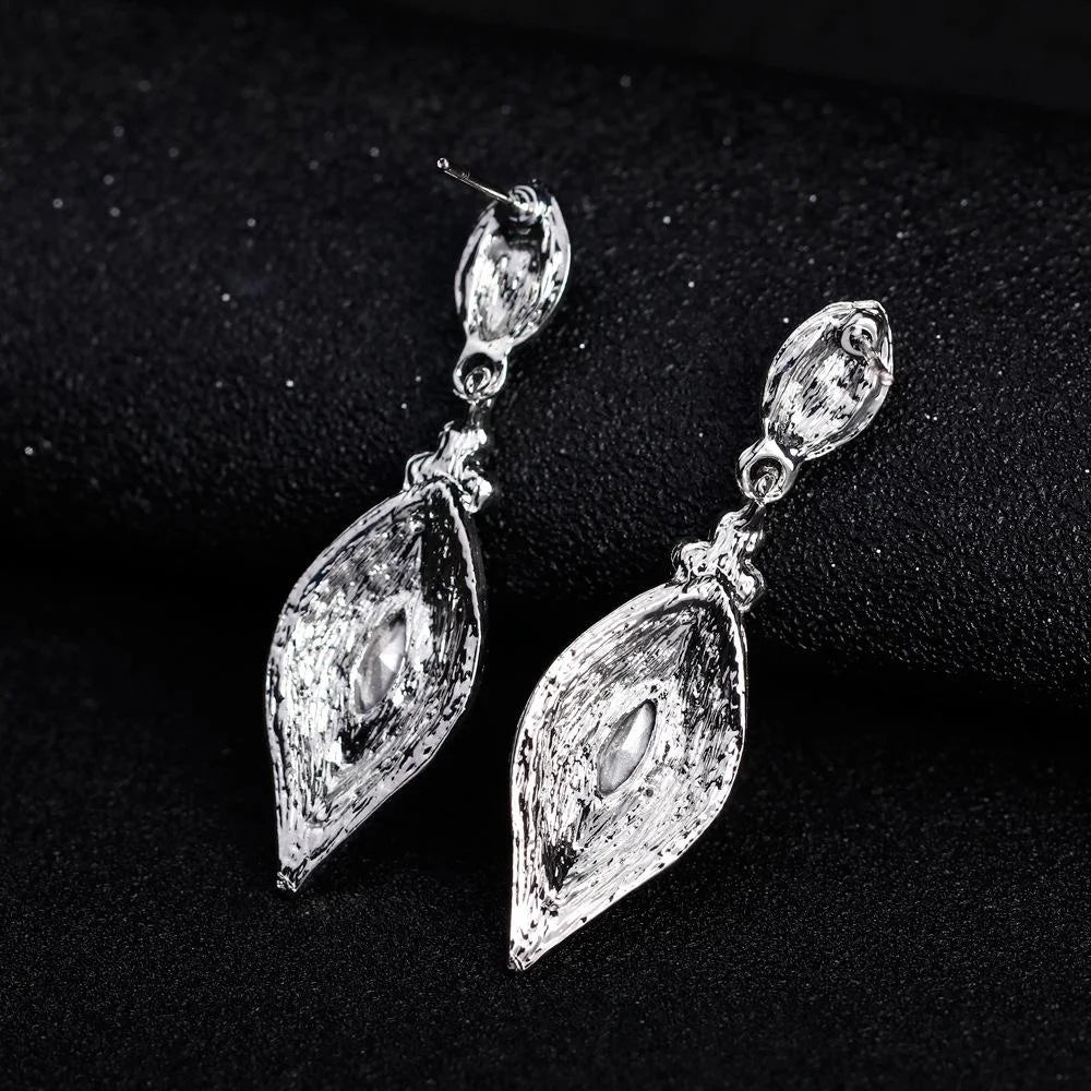 Luxury Rhinestone Crystal Teardrop Dangle Earrings, Elegant Silver Alloy Bridal Jewelry For Wedding Party