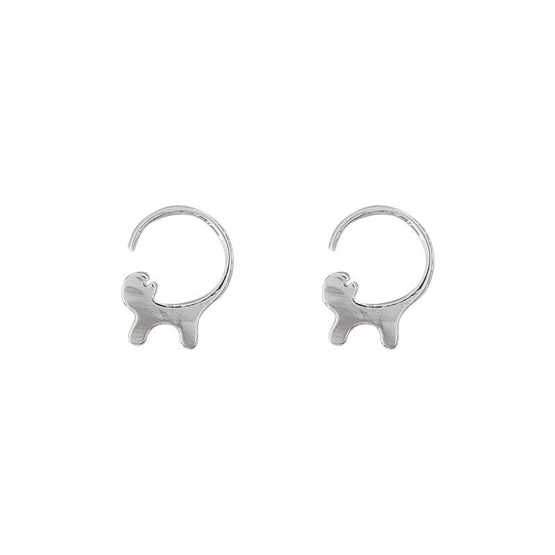 Cute Silver Tone Copper Cat Drop Earrings Minimalist Animal Design Daily Fashion Jewelry
