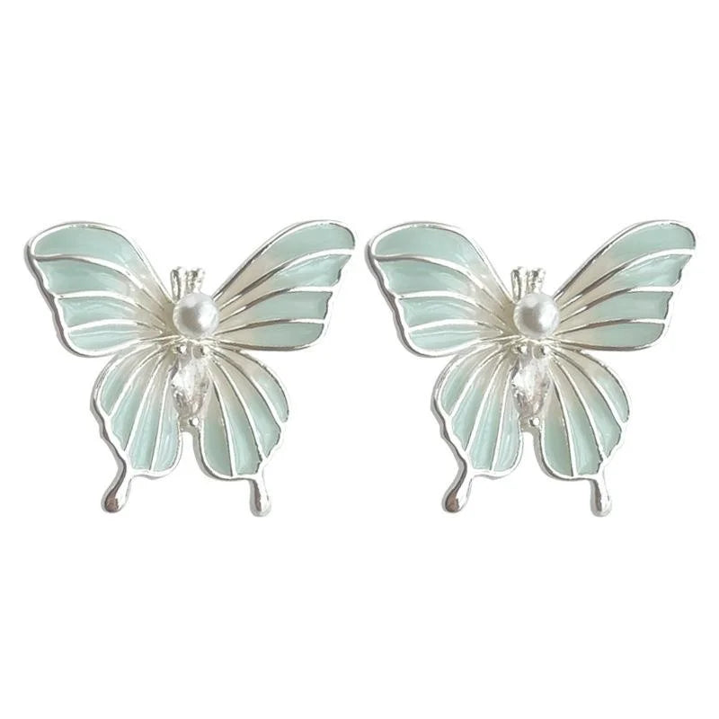 Sweet Forest Style Mint Green Enamel Hand Painted Butterfly Copper Drop Earrings