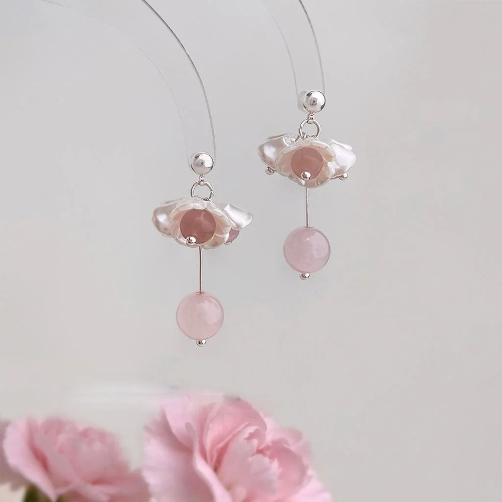 Sweet Floral Tassel Drop Earrings Eco Friendly Copper Handmade Minimalist Cute Flower Jewelry