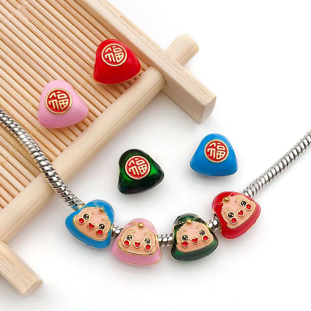 Enamel Zinc Alloy Smiling Zongzi Bead for DIY Bracelet Necklace