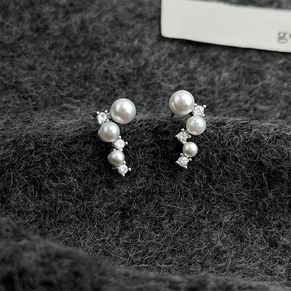 Premium Geometric Irregular Micro Pave Zircon Pearl Copper Stud Earrings