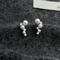 Premium Geometric Irregular Micro Pave Zircon Pearl Copper Stud Earrings