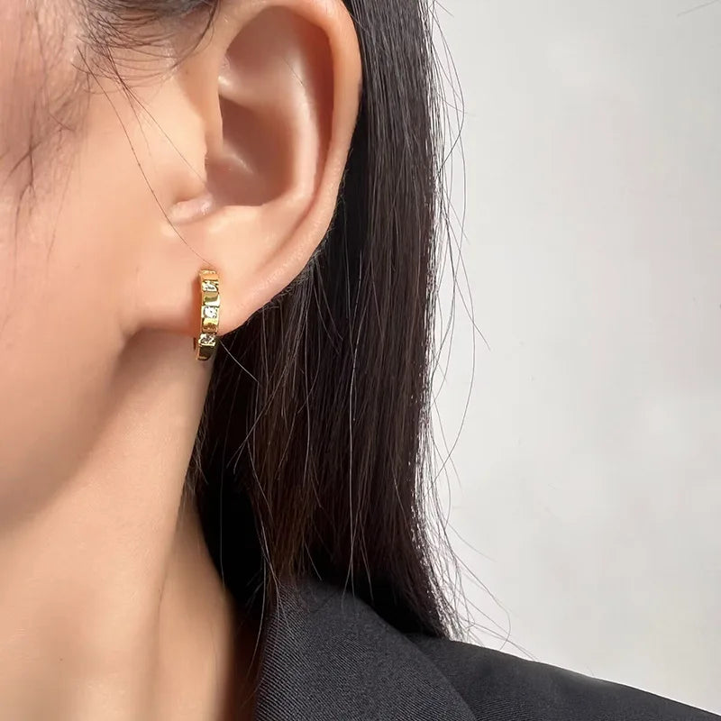 Vintage Gold Alloy Zircon Hoop Huggie Stud & Clip On No Piercing Silicone Ear Clip Earrings