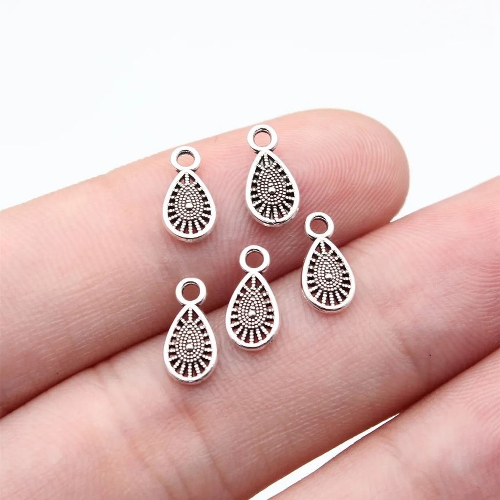 9.8x4.9mm 0.17g Antique Silver Zinc Alloy Teardrop Small Charm Pendant for Bracelet DIY Jewelry Making