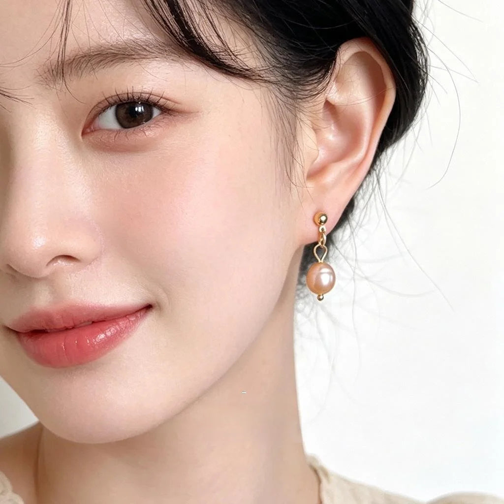 14K Gold Silver Plated Irregular Baroque Freshwater Pearl Stud Earrings Geometric Light Luxury
