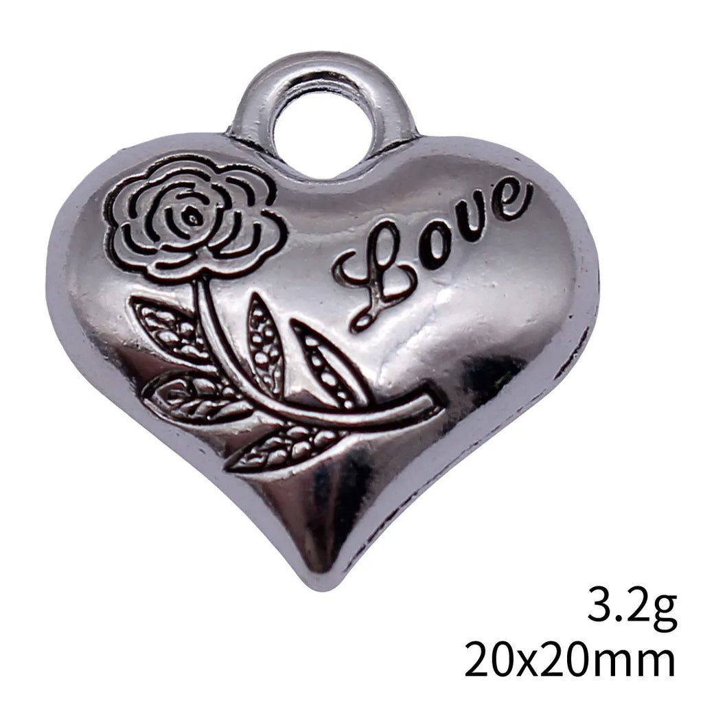 20x20mm 3.2g Antique Silver Zinc Alloy LOVE Rose Heart Charm Pendant for DIY Necklace Jewelry Making