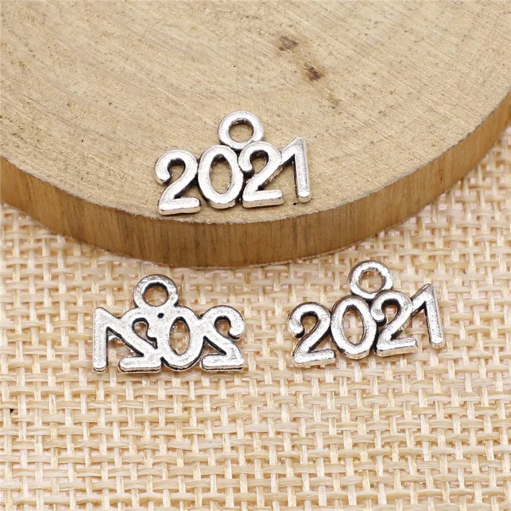 9x14mm 0.5g Multicolor Zinc Alloy 2021 Number Letter charm pendant for graduation jewelry making