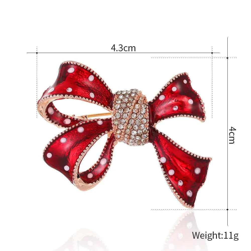 Elegant Red Enamel Bow Brooch With Rhinestone Center, Women's Lapel Pin Scarf Clip Suit Accessory Gift