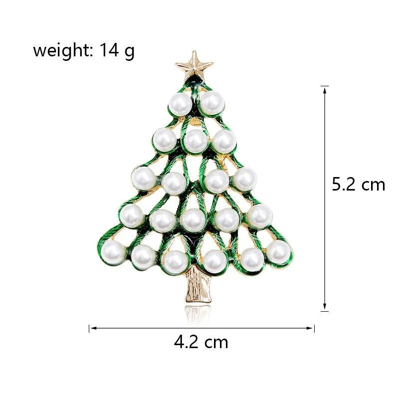 Elegant Christmas Tree Brooch With Pearl Beads And Green Enamel Alloy Lapel Pin For Holiday Suit Accessory Gift