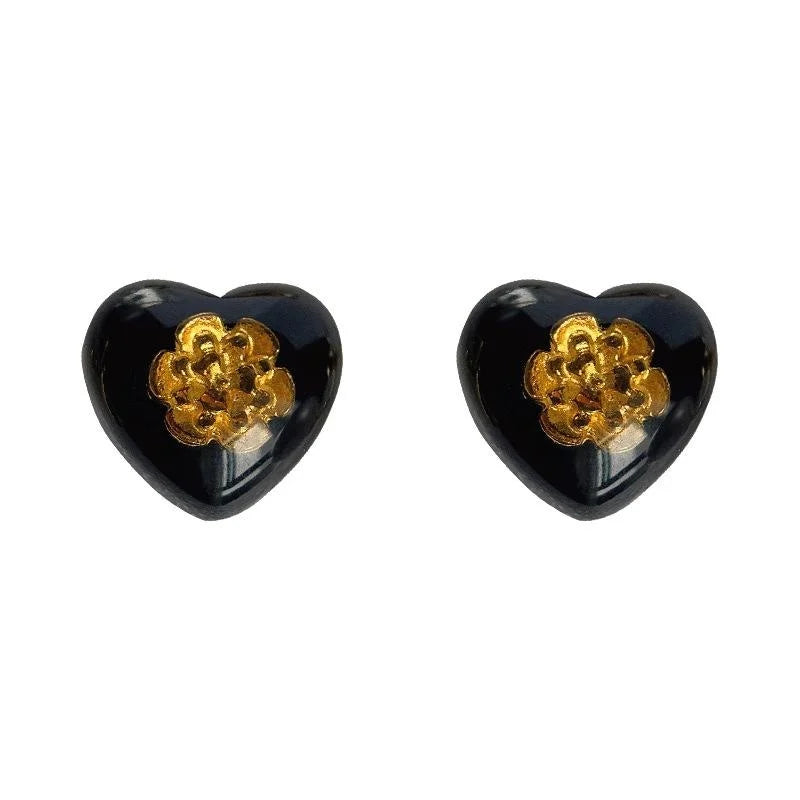 Designer Black Resin Heart Stud Earrings, Minimalist Style Commuter Jewelry