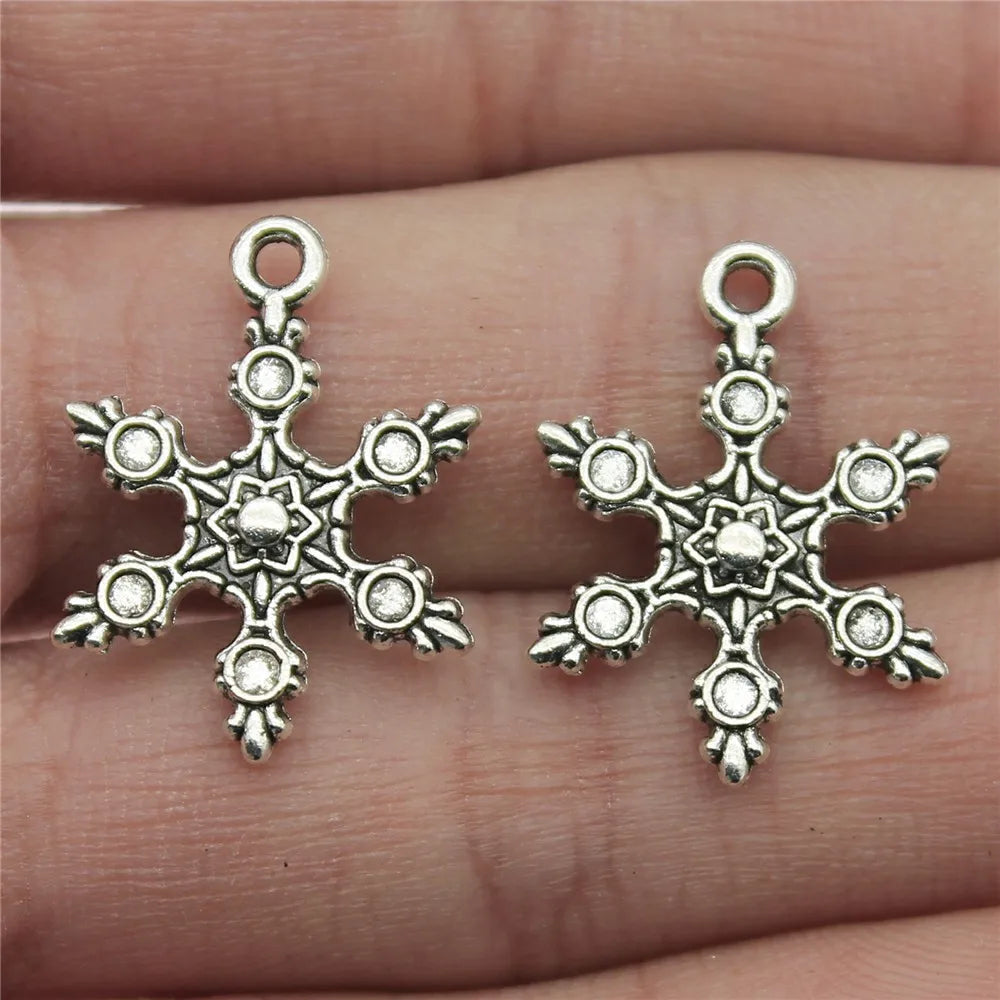 17x23mm 1.3g Antique Silver Zinc Alloy Snowflake Charm Pendant for DIY Christmas Jewelry Making