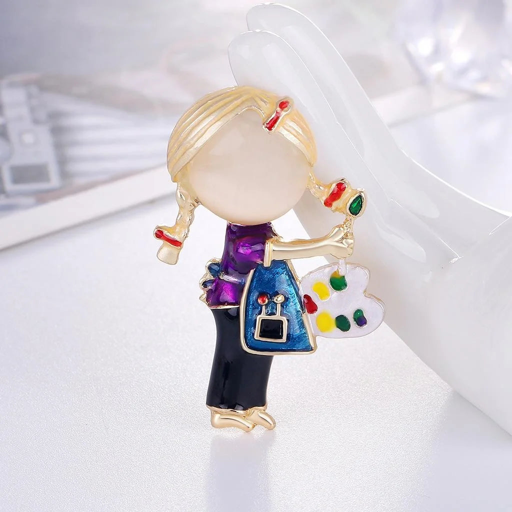Cute Purple Braided Girl Artist Alloy Enamel Brooch, Creative Lapel Pin Corsage Suit Accessory Gift
