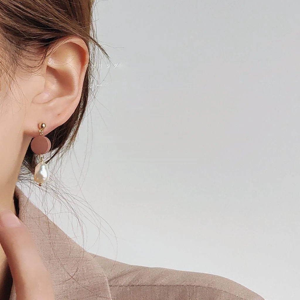 Baroque Freshwater Pearl Stud Earrings Handmade Vintage Geometric Round Ear Jewelry