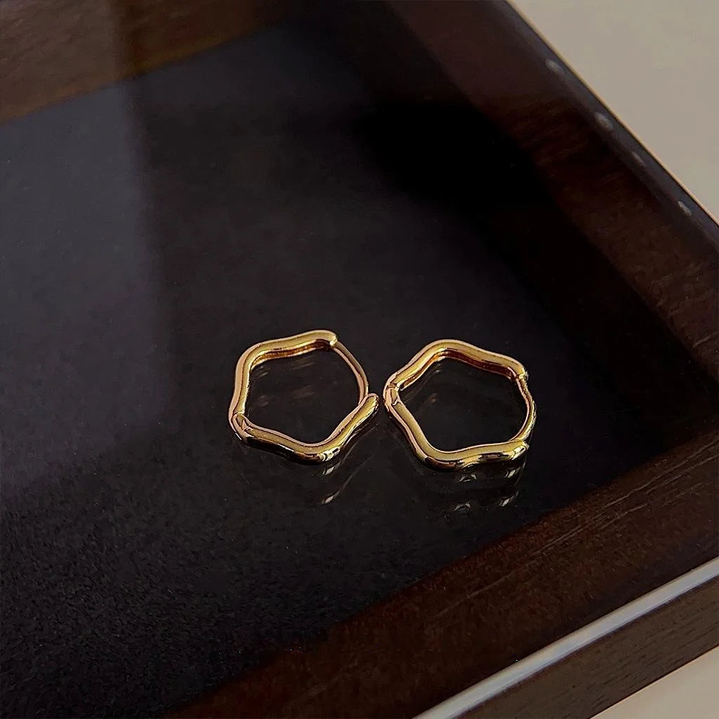 14K Gold Plated Copper Cloud Stud Earrings Minimalist Irregular Geometric Light Luxury Jewelry