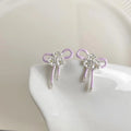 Eco-Friendly Copper Enamel Glazed Light Purple Bow Drop Earrings Sweet Fashion Jewelry