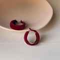 Burgundy Flocked U-Shaped Hoop Drop Earrings, Premium Geometric Jewelry
