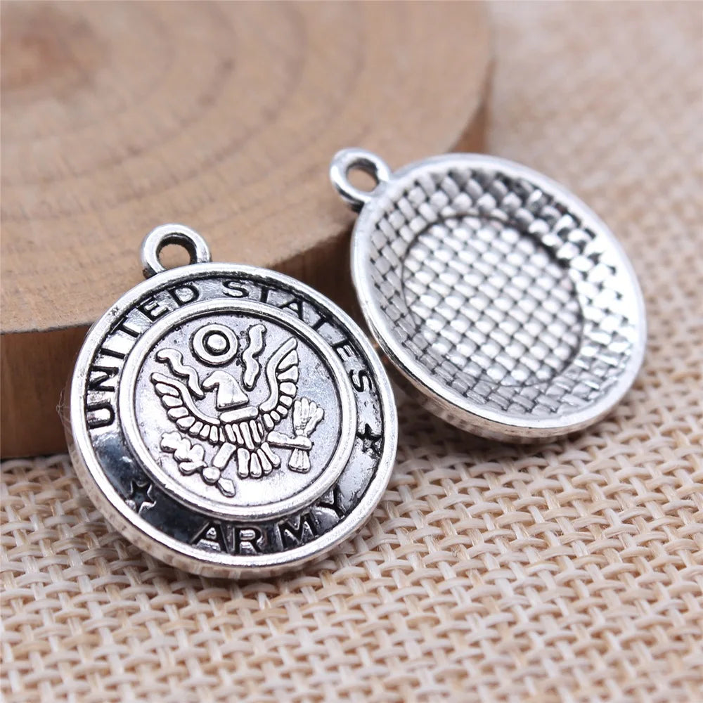 20x23mm 3.1g Antique Silver Zinc Alloy US Army Police Badge Tag Charm Pendant for DIY Jewelry Making