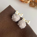 Sweet Plush Pom Pom Bow Drop Earrings For Women, Handmade Winter Commuter Jewelry