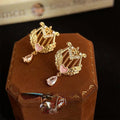Original Harp Geometric Copper Zircon Drop Earrings, Style Designer Music Note Jewelry