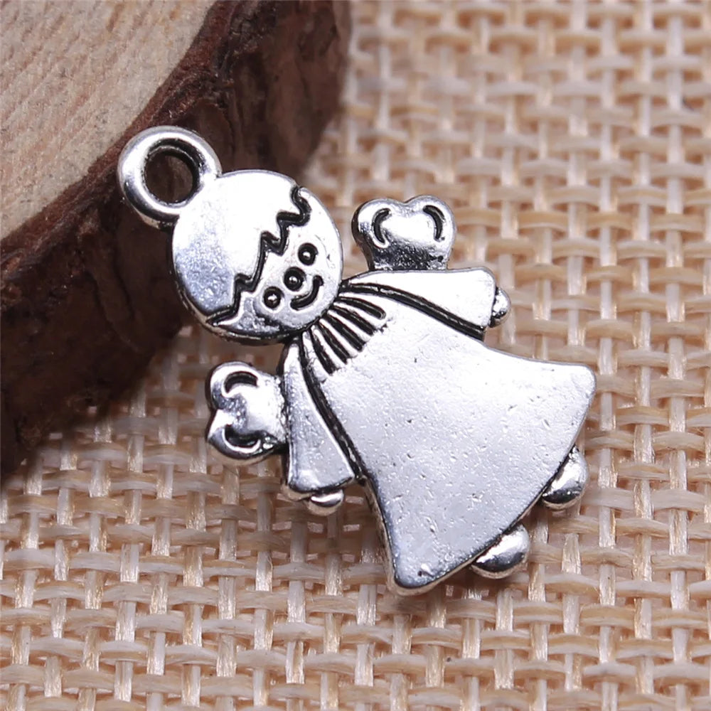 22x14mm 1.7g Antique Silver Zinc Alloy Angel Figure Charm Pendant for DIY Necklace Bracelet Making