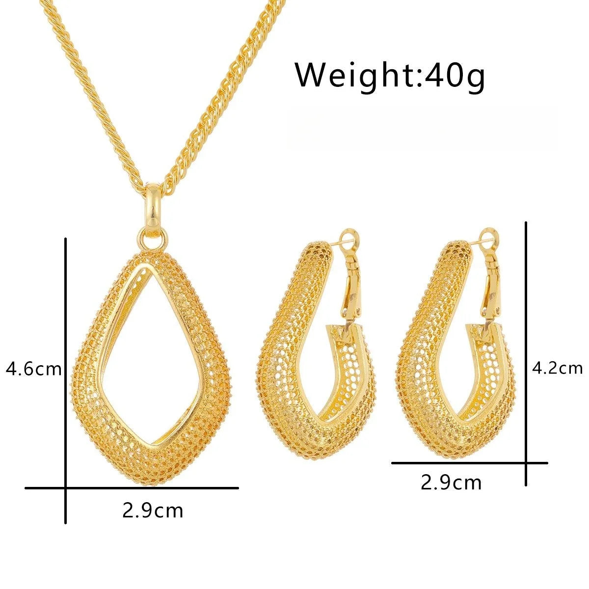 Luxury 24K Gold Plated Alloy Irregular Teardrop Pendant Necklace And Earrings Jewelry Set For Bridal Wedding Party