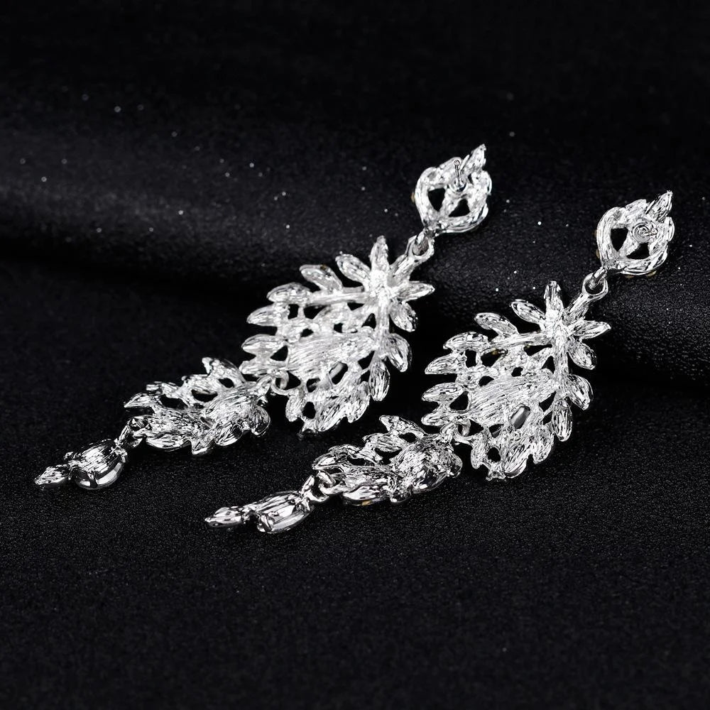Luxury Rhinestone Crystal Teardrop Chandelier Earrings For Bridal Wedding Party Banquet Gift