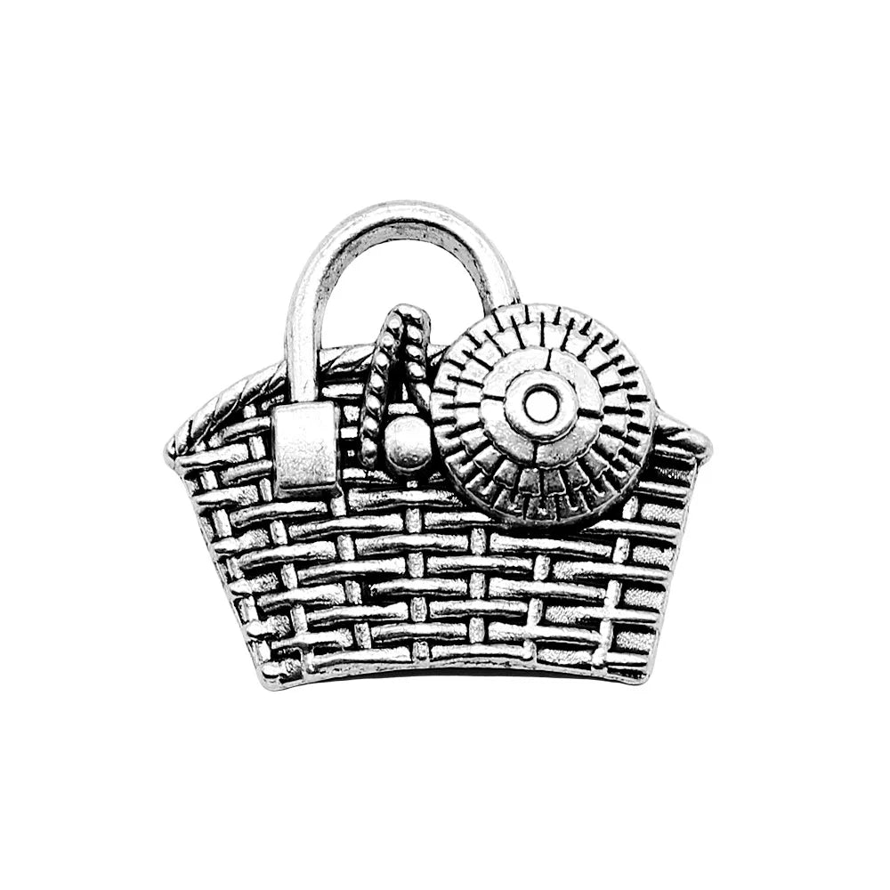 25x22mm 3.3g Antique Silver Zinc Alloy Flower Basket Charm Pendant for DIY Handmade Jewelry