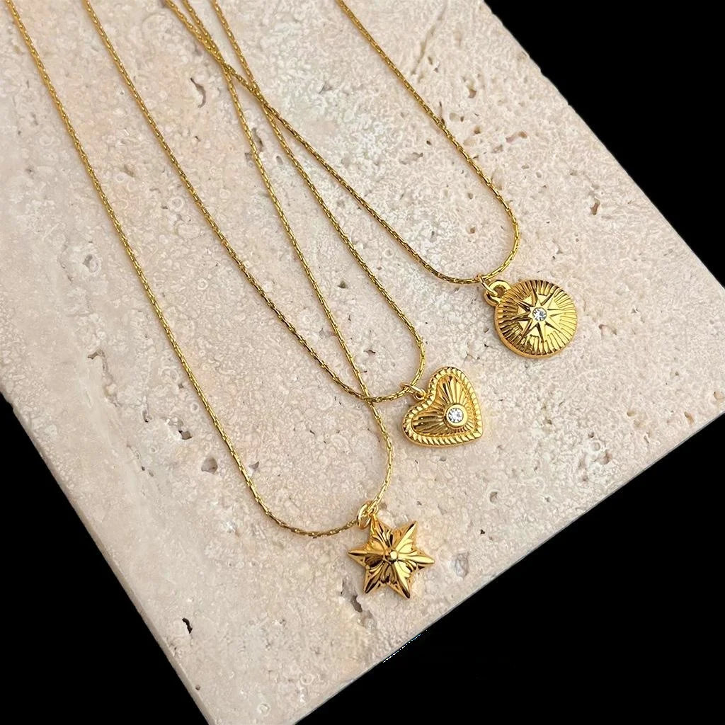 18K Gold Plated Stainless Steel Six Point Star Heart Geometric Choker Necklace