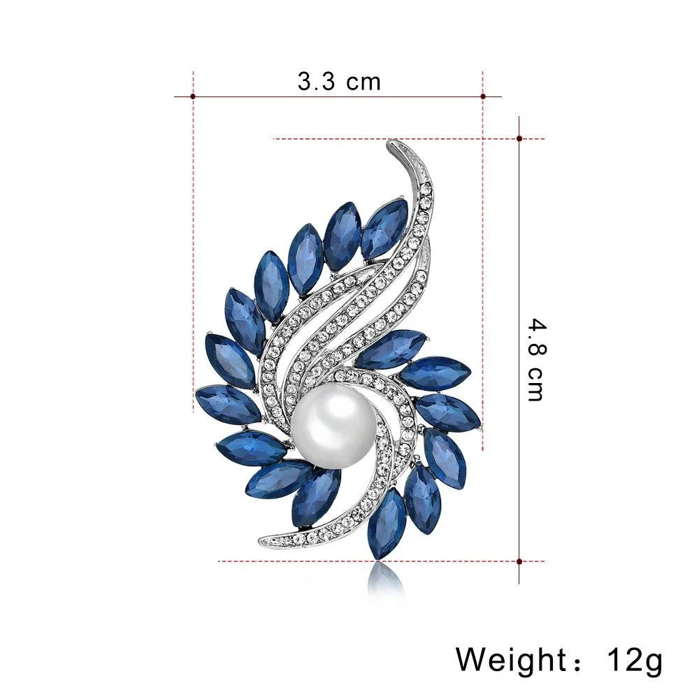 Elegant Rhinestone Crystal Swirl Flower Brooch With Faux Pearl Center, Luxury Lapel Pin Suit Accessory